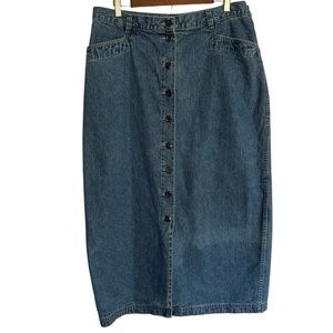 Christopher & Banks Maxi Denim Skirt Size 16 Long Jean Button Front Pockets Y2K